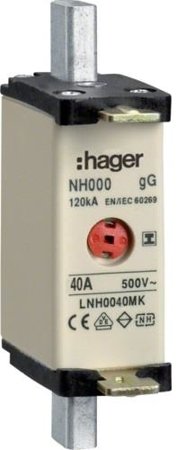 NH-Sicherungseinsatz NH000 gG 500V 40A Kombi-Melder mit isolierter-Grifflasche Hager LNH0040MK