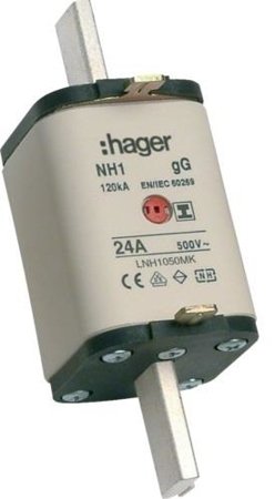NH-Sicherungseinsatz NH1 gG 500V 224A Kombi- Melder mit isolierter  Grifflasche Hager LNH1224MK